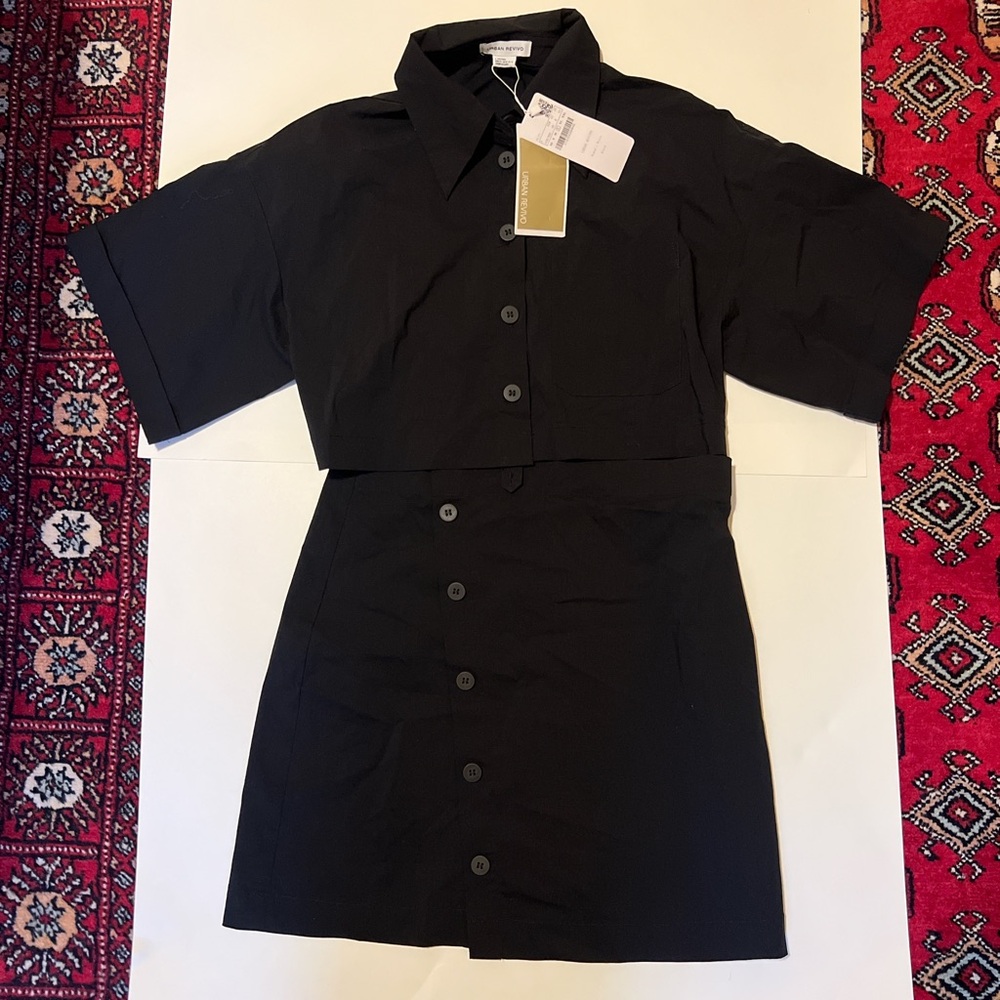 Urban Revivo Button Down Collar Black Dress